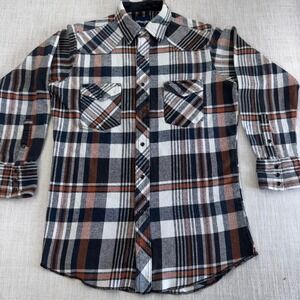 Wrangler Heavyweight Plaid Flannel Shacket Shirt Pearl Snap Western Men's M/L